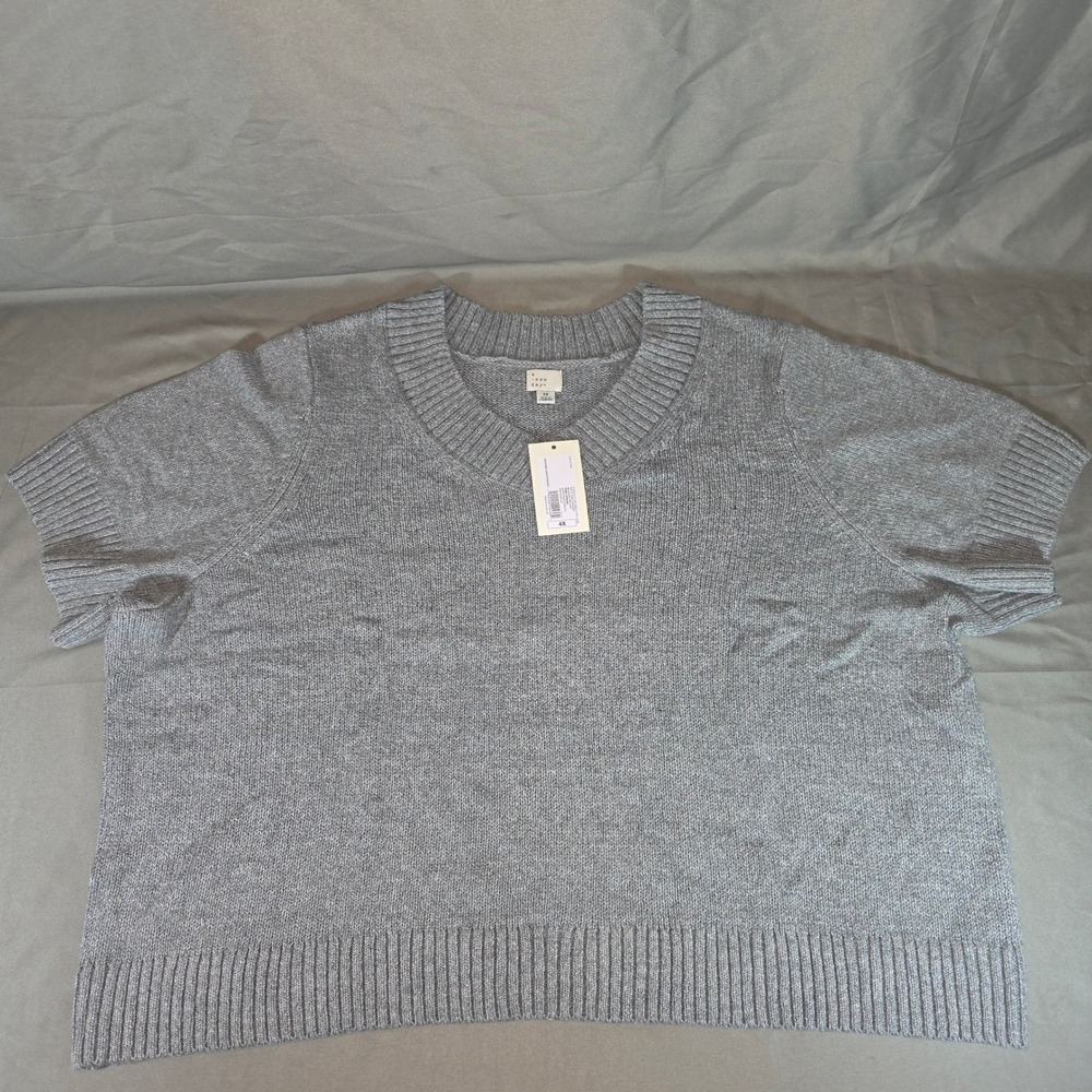 A New Day Women Heather Gray Short Sleeve Knit Sweater Top 4X Plus 018 14 4521